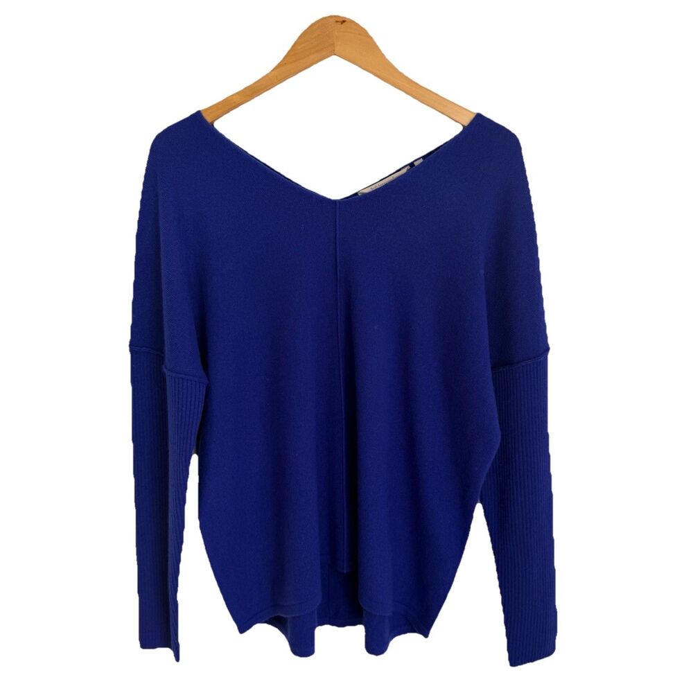 Soft Surroundings 100% Cashmere Sweater M Drop Shoulder Ribbed Sleeve Blue